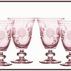 NEW RARE Williams Sonoma Set of 4 Pink Vintage Etched Goblets 9.25 OZ NIB